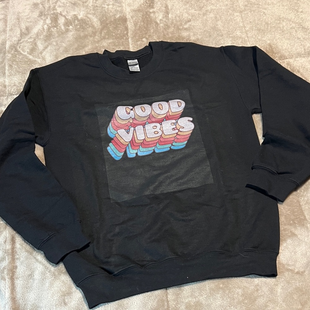 Black 'Good Vibes' Graphic Sweater